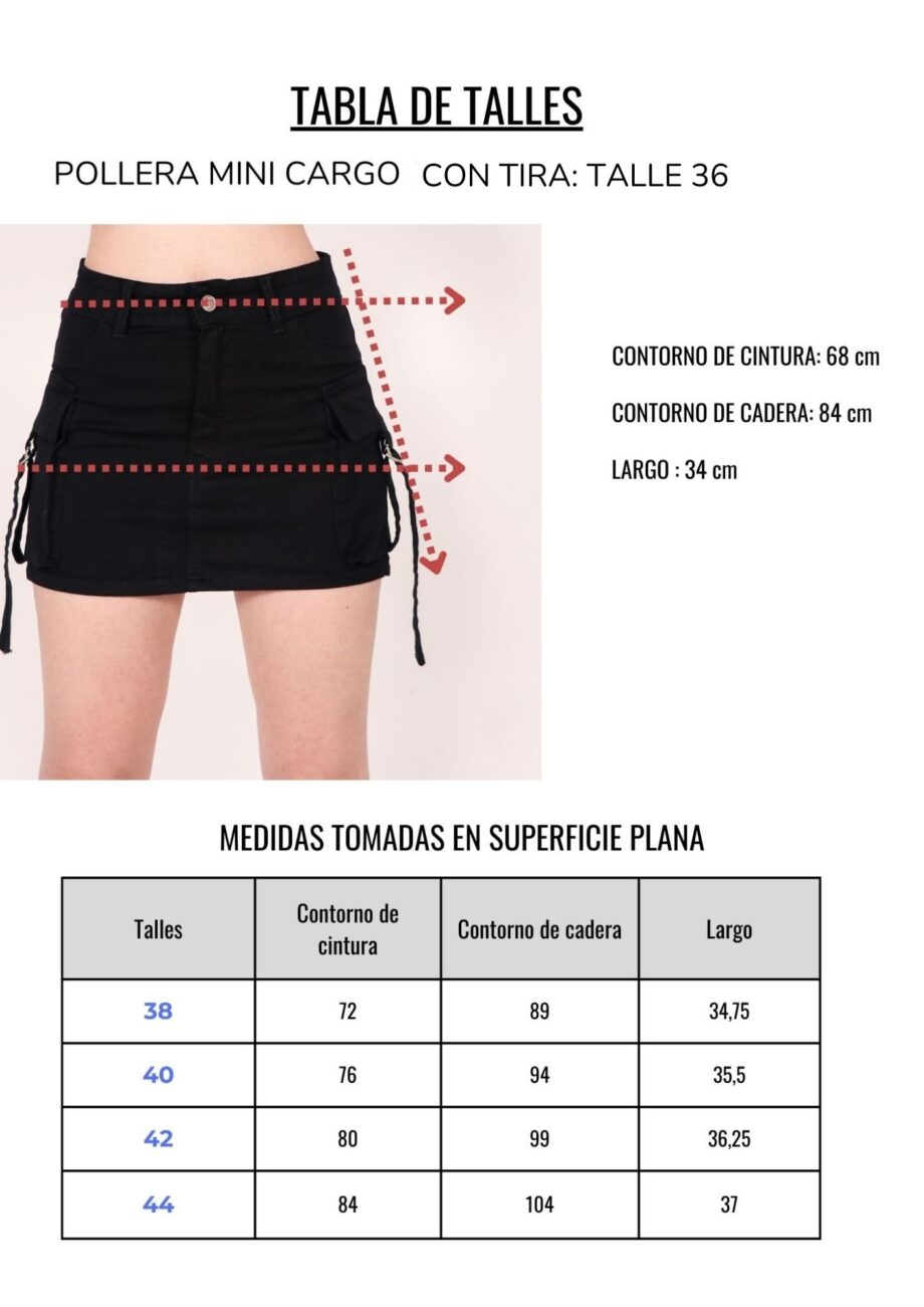 Pollera mini cargo semi elastizado ruedo normal con tira