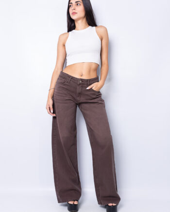 Wide leg Tiro bajo rígido Chocolate brown