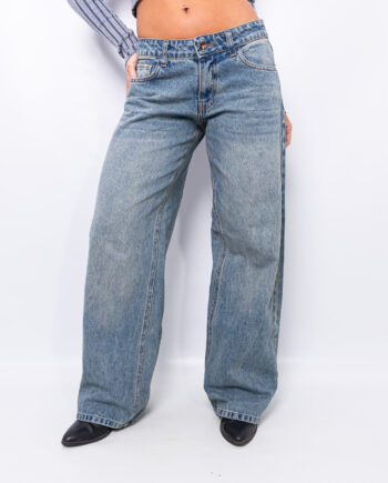 Wide leg rígido tiro bajo Matizado Arena ruedo normal