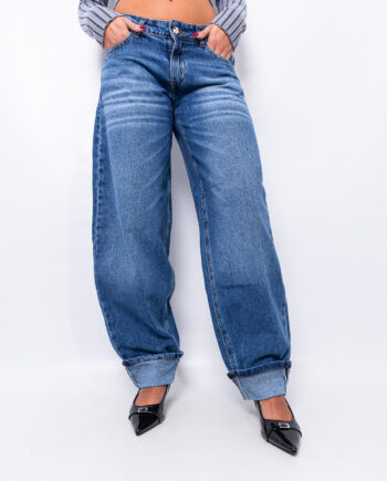 Baggy Barrel rígido tiro bajo Blue Stone localizado with turn-up hems