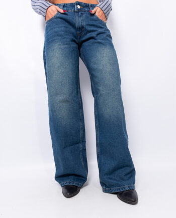 Wide leg rígido matizado tiro bajo ruedo normal