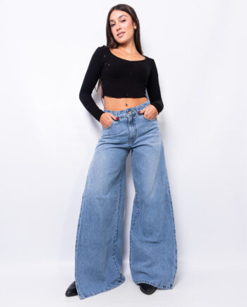 Wide leg Rígido nevado localizado Tiro medio con tajo lateral