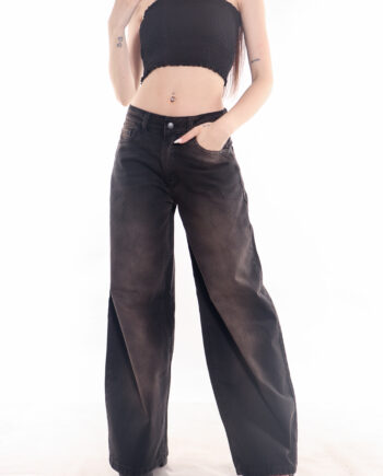 Wide Leg rígido black Oxido Tiro medio ruedo normal