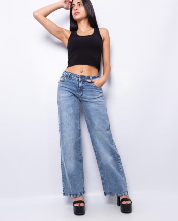 Wide leg elastizado tiro bajo nevado ruedo normal