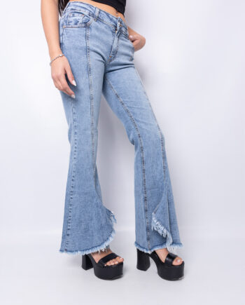 Oxford flare elastizado nevado con volados desflecado