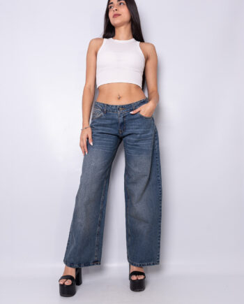 Wide leg matizado localizado tiro bajo ruedo normal