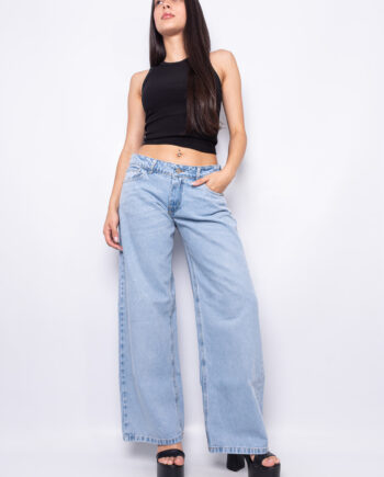 Wide leg Azul nevado Tiro bajo rígido ruedo normal