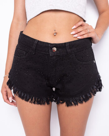 Short rígido BLACK PIEDRAS Hot fix ruedo desflecado