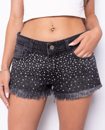 Short rígido BLACK Localizado hot fix ruedo desflecado