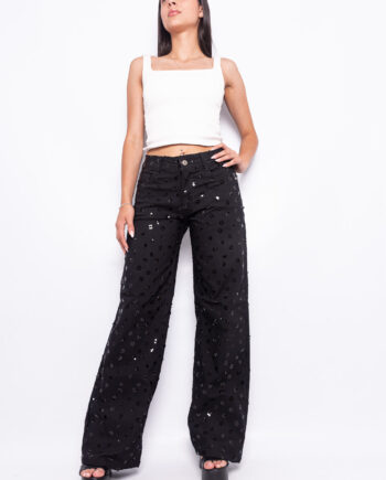 Wide leg black elastizado con LENTEJUELAS