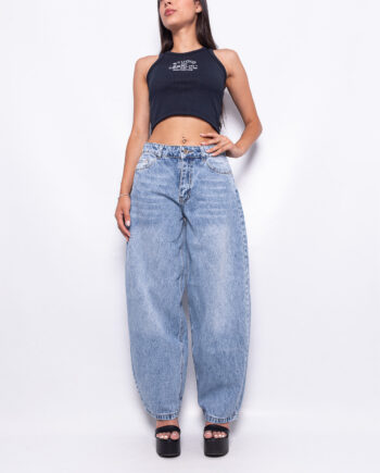 Baggy Azul Nevado localizado rígido Tiro Medio Ruedo normal