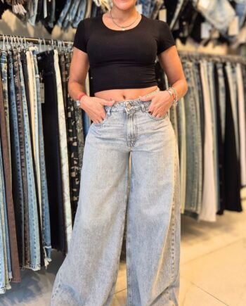 Super Wide Leg Tiro Medio Gris Nevado Ruedo Normal