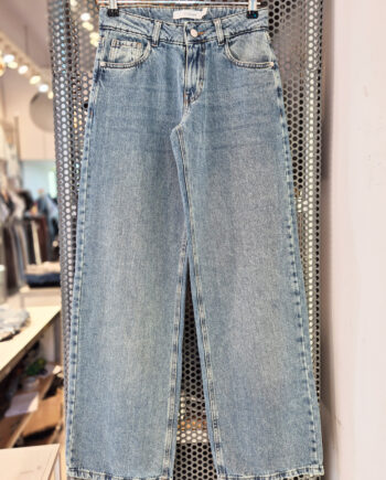 Wide Leg Rígido Tiro Bajo Azul Matizado Arena Ruedo Normal