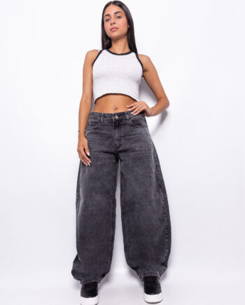 Baggy Rígido Tiro Medio Negro Nevado Ruedo Normal