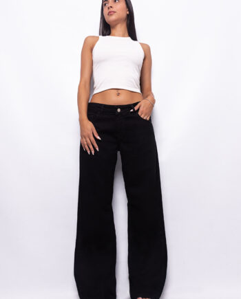 Wide Leg Clásico Tiro Bajo Negro Ruedo Normal