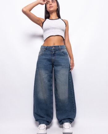 Super Baggy Tiro Medio Canesú Delantero Azul Matizado Ruedo Normal