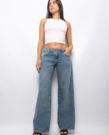 Wide Leg Rígido Tiro Bajo Arena Ruedo Normal