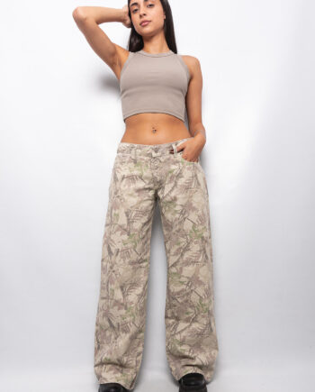 Wide leg rígido Real Tree Beige tiro bajo ruedo normal