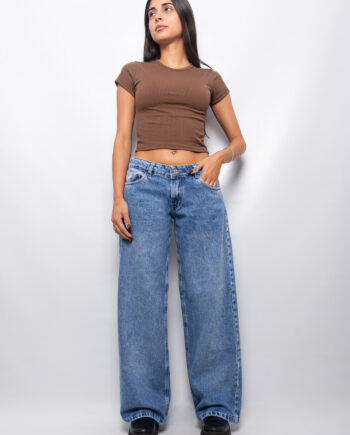 WIDE LEG RIGIDO TIRO BAJO AZUL LOCALIZADO NEVADO RUEDO NORMAL