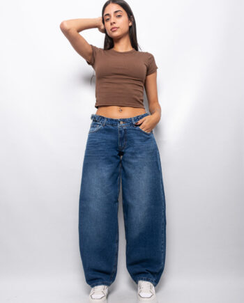 Baggy Rígido Tiro Bajo Azul Localizado con Hebillas Ruedo Normal