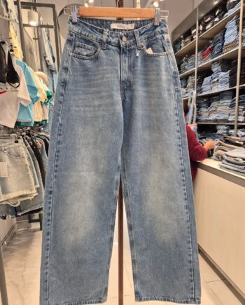 Wide leg rígido Celeste Nevado Localizado Tiro Medio ruedo normal