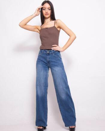 Wide Leg azul localizado Elastizado Premium Tiro Medio