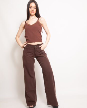 Wide leg rígido Tiro bajo Chocolate con Hebilla Lateral regulable