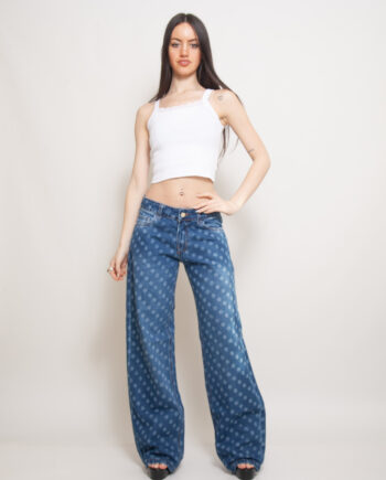 Wide leg Tiro Bajo Rígido azul localizado con Lunares