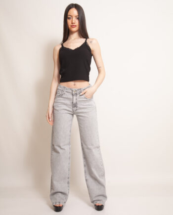 Wide Leg GRIS Nevado Elastizado PREMIUM Tiro Medio Ruedo Normal
