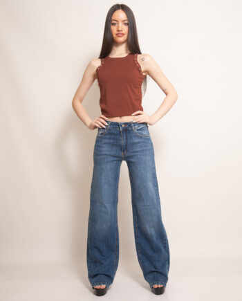 Wide Leg Azul Elastizado PREMIUM Tiro Medio Ruedo Normal