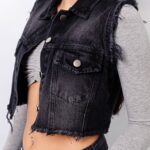 Chaleco Denim rigido Black localizado desflecado