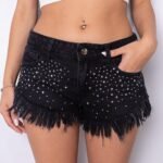 Short rígidoTIRO BAJO  black con Strass tiro bajo ruedo desflecado
