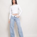 Wide Leg rígido Tiro bajo Azul Nevado con Cintura rebatido