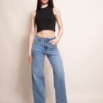 Wide Leg Celeste Elastizado PREMIUM Tiro Medio Ruedo Normal