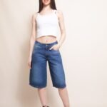 Bermudas rígida Tiro medio Azul ruedo normal